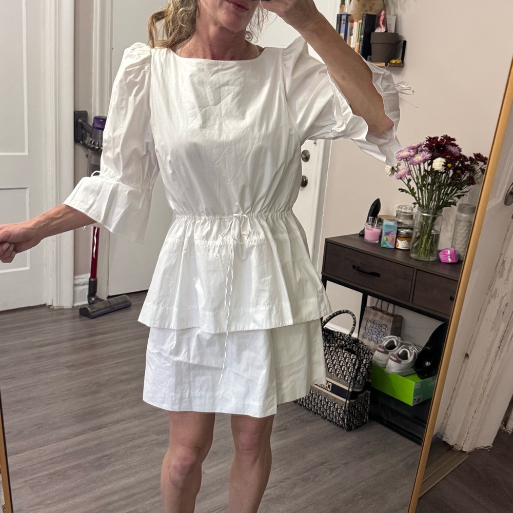 See by Chloé White Cotton Dress with Puff Sleeves Size 6-8 US / 40 FR
